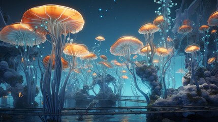 Dive into an electrifying ocean where coral reefs sculpted from circuitry and algorithms form a testament to technology's homage to marine life | generative ai