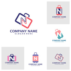 Set of Letter N with Suitcase logo design vector. Initial N with Suitcase logo design template concept