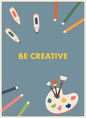 creative poster with drawing accessories and text