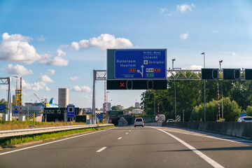 Traffic around the Coentunnel which is a tunnel in the A10 motorway under the North Sea Canal in western Amsterdam.