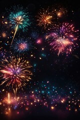 Frame made of firework fireworks on rustic dark black night sky texture new year party background
