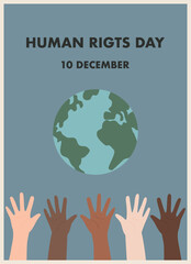 poster for human rights day with planet earth and hands