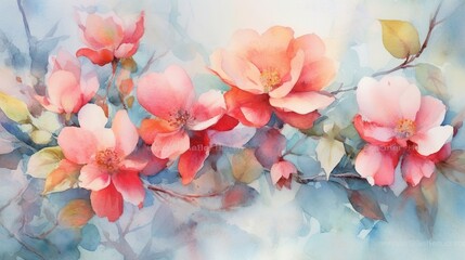 Fototapeta na wymiar Watercolor painting of flowers. Spring blossom. Spring background.