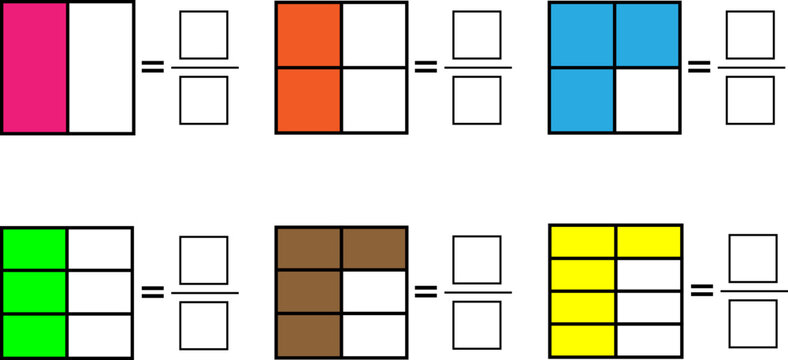 Color math worksheet for fractions.Vector illustration