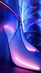 Detailed abstract architecture, glass is curved and blue lit wall, in the style of light violet and pink - AI Generated