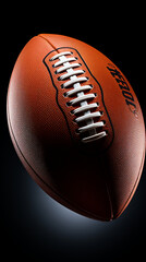 American-Football-Ball aus Leder mit dunklen Hintergrund Nahaufnahme, ai generativ