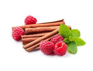 Cinnamon stick with raspberry with mint