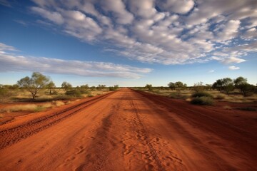 Fototapeta na wymiar Dusty road under Australian sky in the Northern Territory. Generative AI
