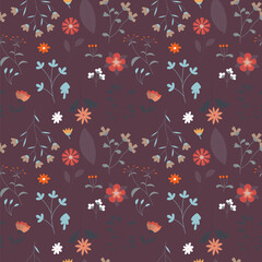 Abstract flat hand draw floral pattern background. Vector.