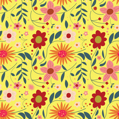 Abstract flat hand draw floral pattern background. Vector.