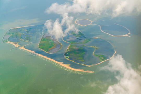Top view of Marker Wadden is an artificial archipelago under development in the Markermeer, a lake in the Netherlands.