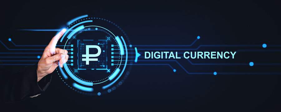 Woman hand using digital ruble interface