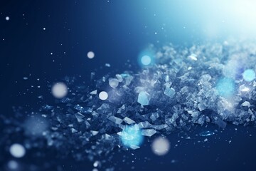 Abstract snowy background with blue color and crystal-like flakes. Generative AI