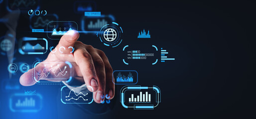 Businessman finger touch graph chart with big data analysis and statistics