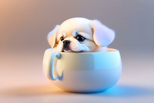 ティーカップ犬、ふわふわ、子犬、可愛い｜teacup dog, fluffy, puppy, cute. Generative AI