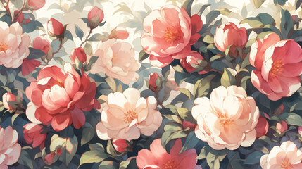 Vintage Camellia Pattern with White Background