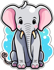 Cute little elephant sticker, flat vector clip art t-shirt design.
