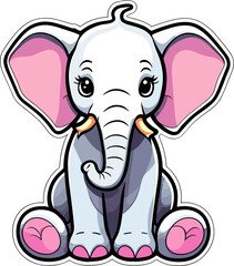 Cute little elephant sticker, flat vector clip art t-shirt design.