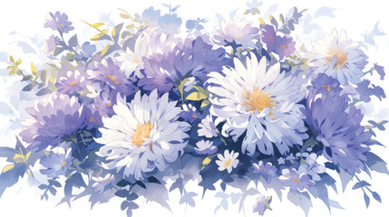 Vintage Asters Pattern with White Background