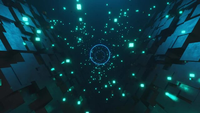 4K Animation Loop Futuristic Sci Fi abstract background VJ Loop blue tunnel motion graphics. Circle in the middle with place for text. Sci-fi Seamless loop video perfect for VJ thematic sets