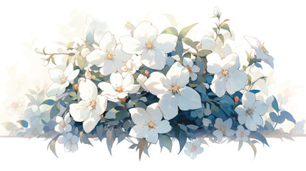 Watercolor Vintage Jasmine Art with White Background