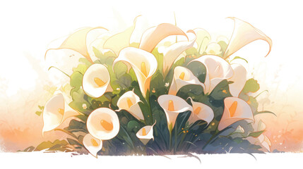 Watercolor Vintage Calla Lilies Theme with Complementary Colors Background