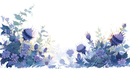 Watercolor Vintage Spiky Thistle Pattern with White Background