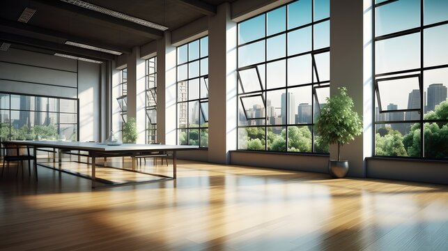 Conference Room, Office Room, Office With Windows, Zoom Virtual Background, Large Office Large Windows, Generative AI