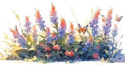 Watercolor Vintage Liatris Design with Complementary Colors Background