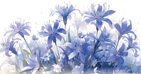 Watercolor Vintage Agapanthus Art with White Background