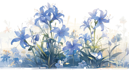 Watercolor Vintage Agapanthus Art with White Background