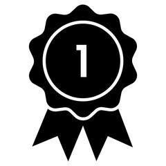 Gold medal with ribbon icon. Black and White line art style, editable vector Illustration file on transparent background.