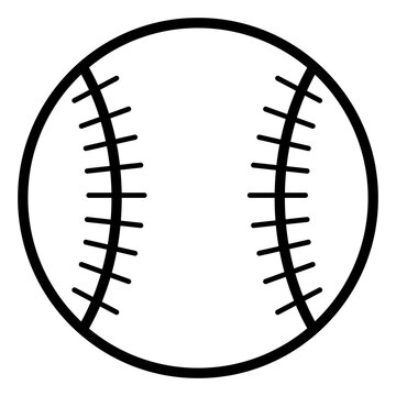 Baseball ball icon. Black and White line art style, editable vector Illustration file on transparent background.