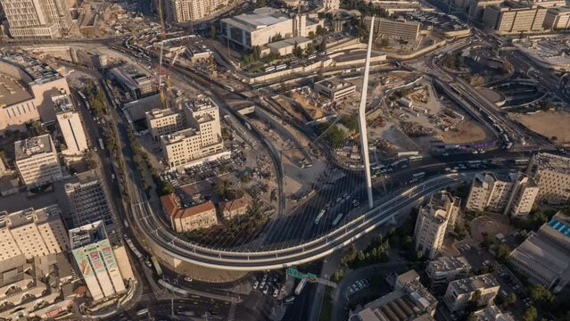 Jerusalem chord bridge aerial time lapse hyperlapse drone 4k, Israel
