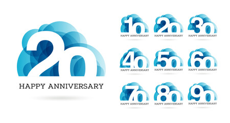 Set ten to ninety years anniversary logo design, celebrate anniversary logo to celebrate event, invitations, 10, 20, 30, 40, 50, 60, 70, 80, 90, logo sign purpose - obrazy, fototapety, plakaty