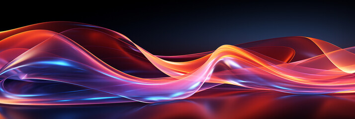 Fototapeta premium Schöner abstrakter futuristischer Hintergrund in welligen bunten leuchtenden Farben für Webdesign und Drucksachen als Vorlage in Querformat für Banner, ai generativ
