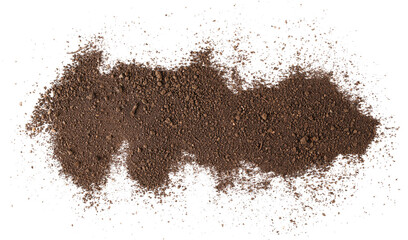 Soil, dirt scattered isolated on white background and texture, top view
 - obrazy, fototapety, plakaty
