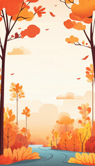 秋の紅葉が美しい風景のイラスト　Generative AI