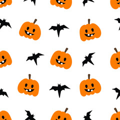 Seamless pattern with pumpkin and bat