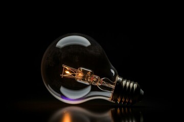 Energy-efficient euro bulb on a wooden table against a black background, symbolizing cost-effective solutions and global warming crisis. Generative AI