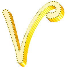 Obraz premium Alphabet letter V yellow color 3D shape handwriting font style graphic design icon clipart 