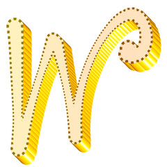 Alphabet letter W yellow color 3D shape handwriting font style graphic design icon clipart	