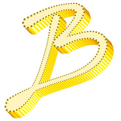 Alphabet letter B yellow color 3D shape handwriting font style graphic design icon clipart	