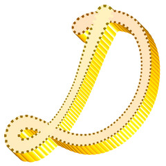 Obraz premium Alphabet letter D yellow color 3D shape handwriting font style graphic design icon clipart 