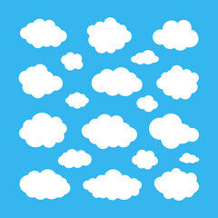 Clouds on a blue background, a set of white silhouettes. Vector illustration.