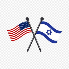 Crossed flags of America and Israel. Vector illustrations of national symbols.