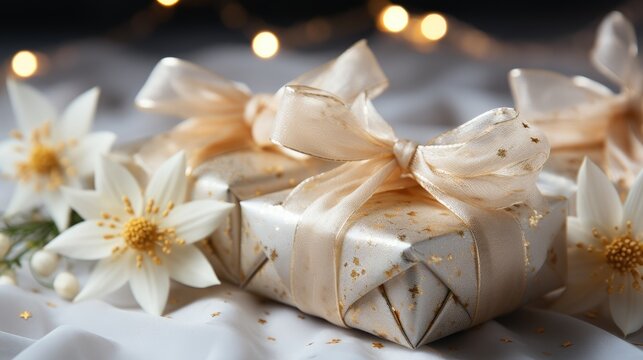 Merry christmas and happy new year. Festive background with gift boxes. Holiday surprise box. generative ai