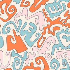 Vector surreal colorful seamless srtwork with wave hand drawn patterns for print fabric, textile, apparel clothing.