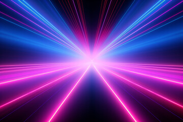 abstract neon background with ascending pink and blue glowing lines. 