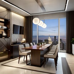 modern dining room with table Generating  by AI technology